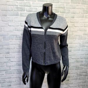 Vintage 90s Anchor Blue Womens S Grey Colorblock‎ Knit Cropped Sweater Zip Front